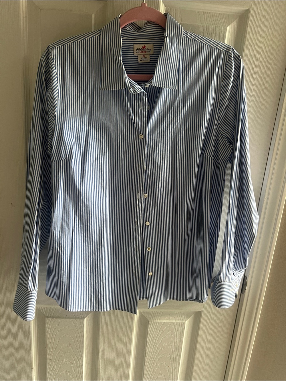 J. Crew Blue and White Vertical Stripe Dress Shirt